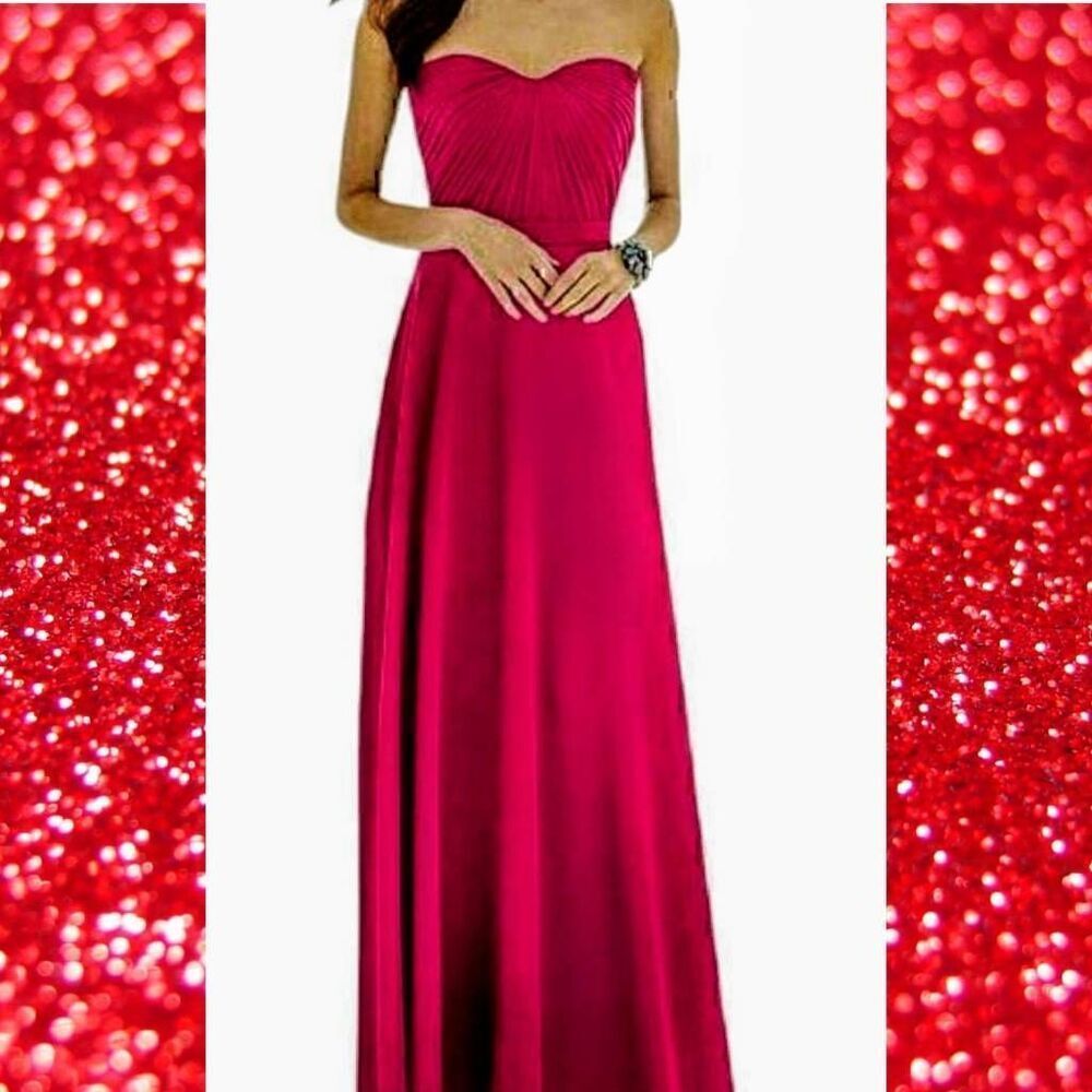 Formal Red Strapless Sweetheart Flowy Long Maxi Dress David's Bridal